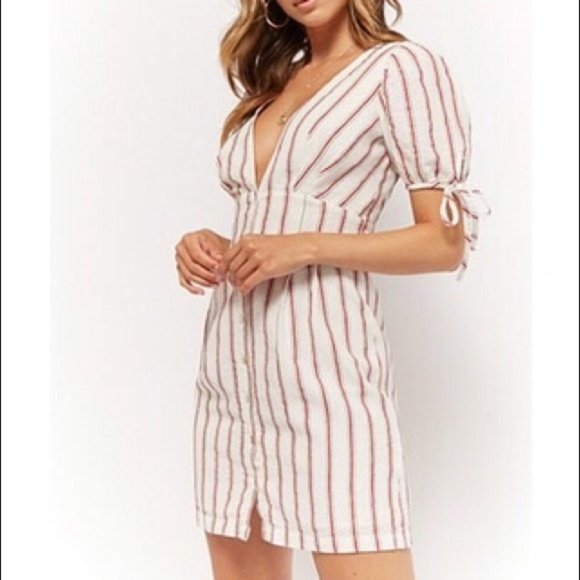 NWT Forever 21 Deep V Striped Mini Dress - Medium - Picture 2 of 6